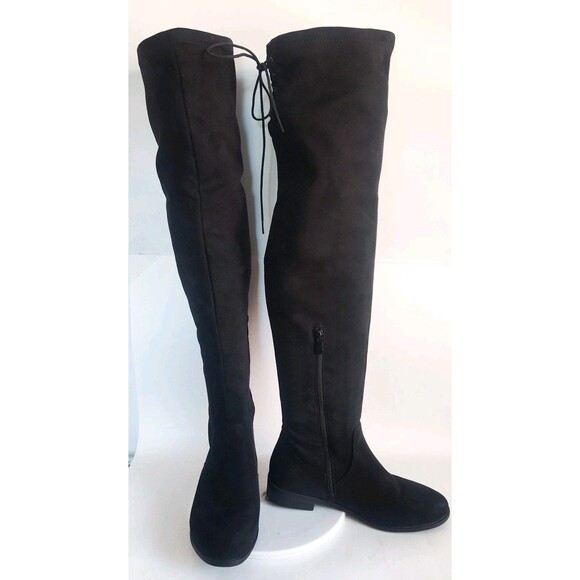 Dream Pair Thigh High Over The Knee Boots Size 8 Faux Suede Black Low Block Heel - Picture 16 of 16
